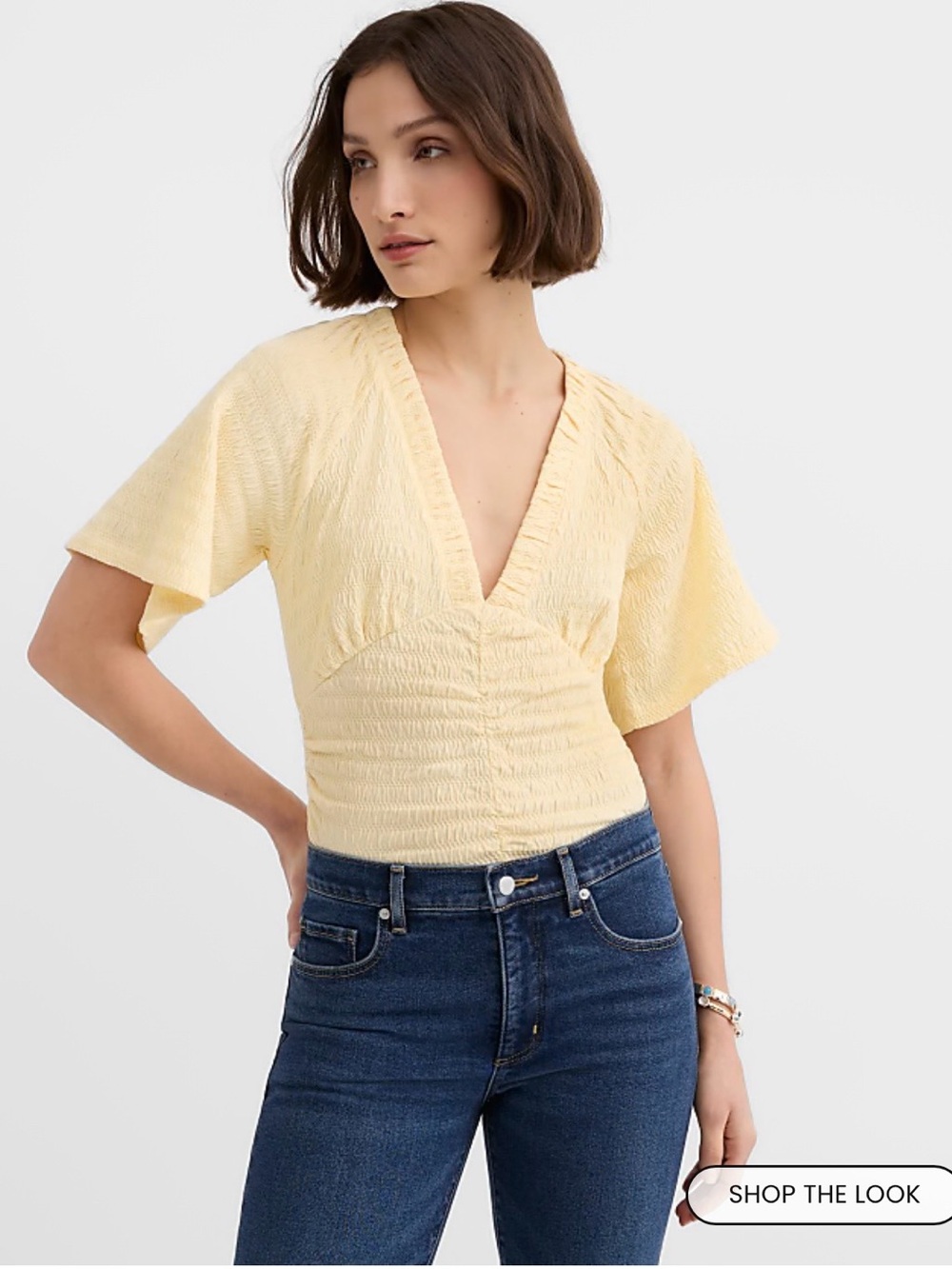 LOFT NWT Petite Smocked Flutter V-Neck Top